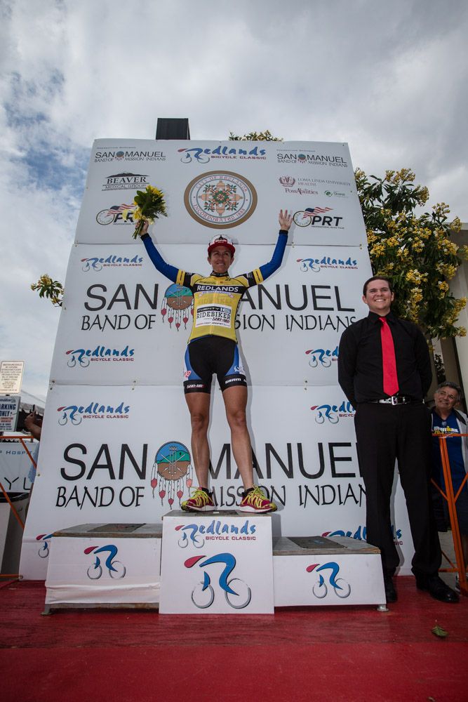 Kristin Armstrong (Twenty16-RideBiker) celebrates the 2016 Redlands title