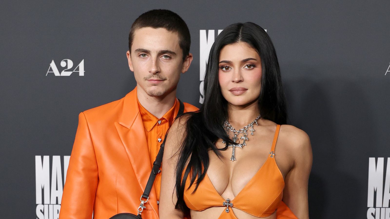timothee chalamet and kylie jenner wearing orange
