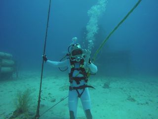 European Space Agency astronaut Thomas Pesquet does a simulated spacewalk during the NEEMO 18 mission, which took place 62 feet underwater off the coast of Key Largo, Florida.