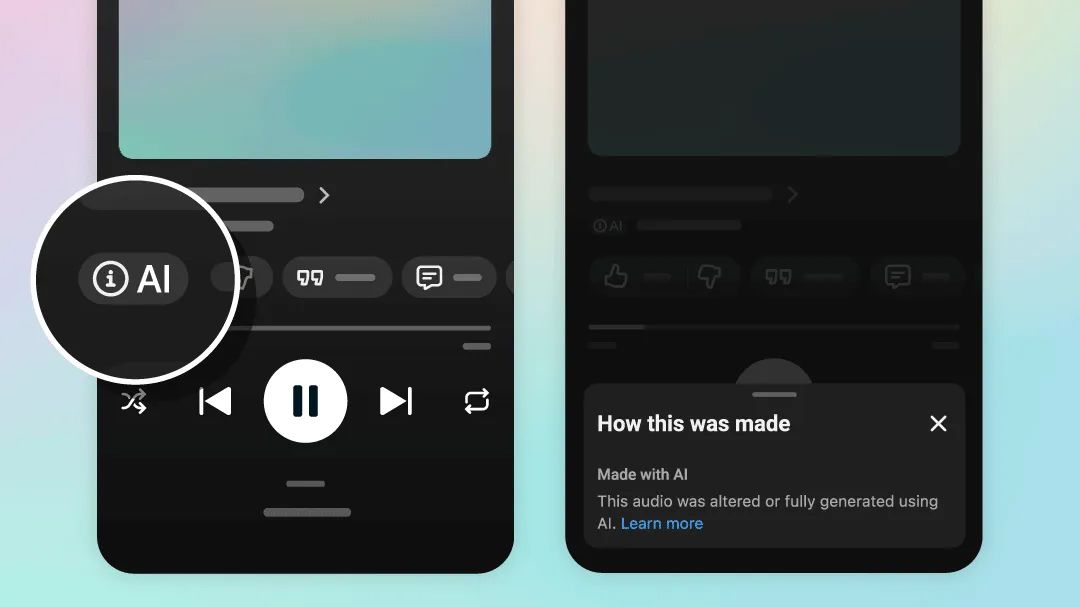 Two phones showing new AI tags in YouTube Music