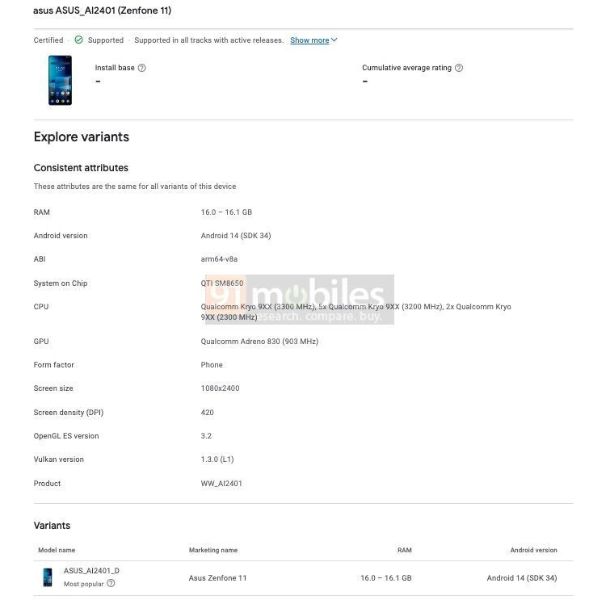 Zenfone 11 Google Play Console listing