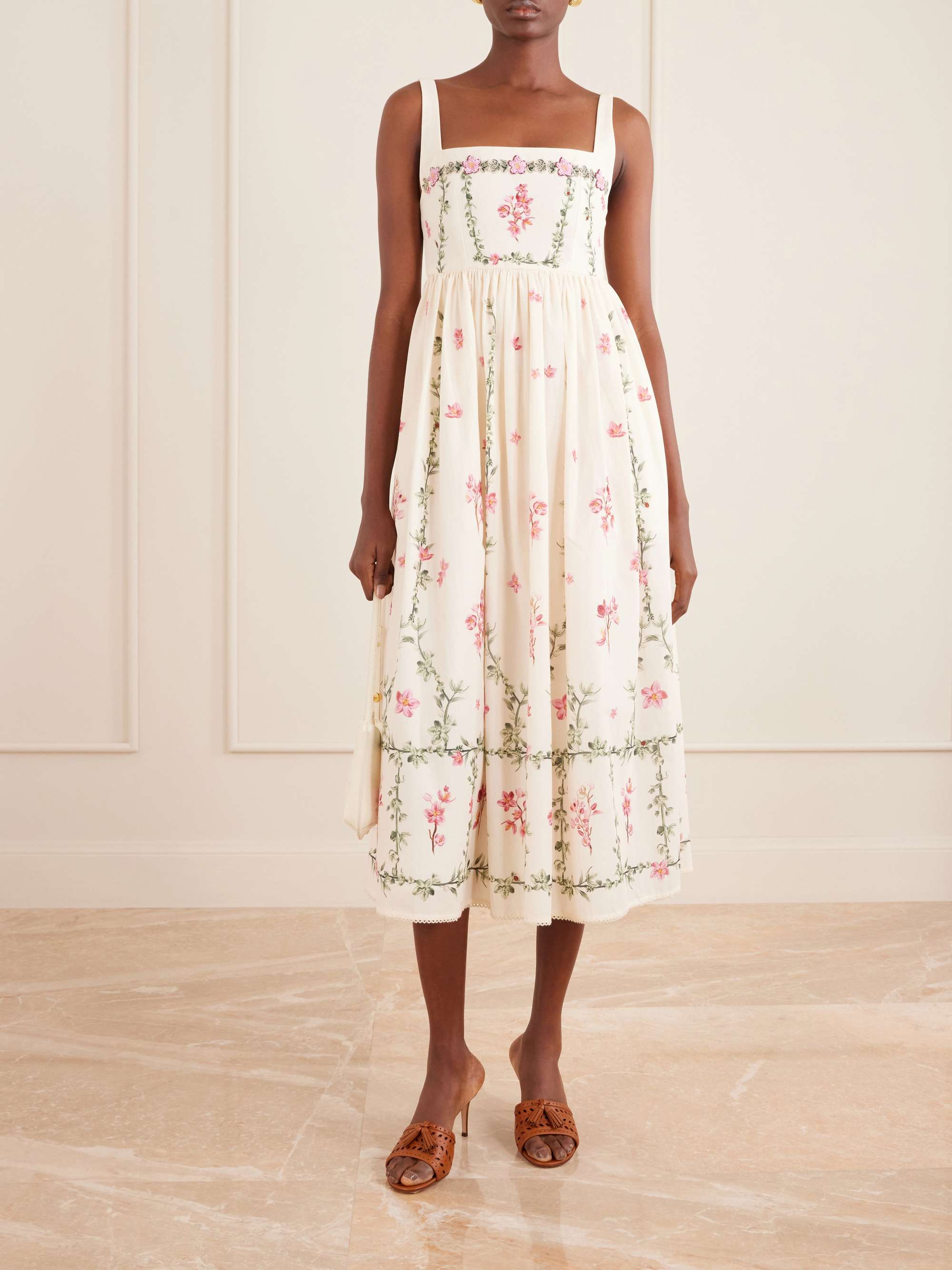 Barbara Floral-Printed Cotton Midi Dress