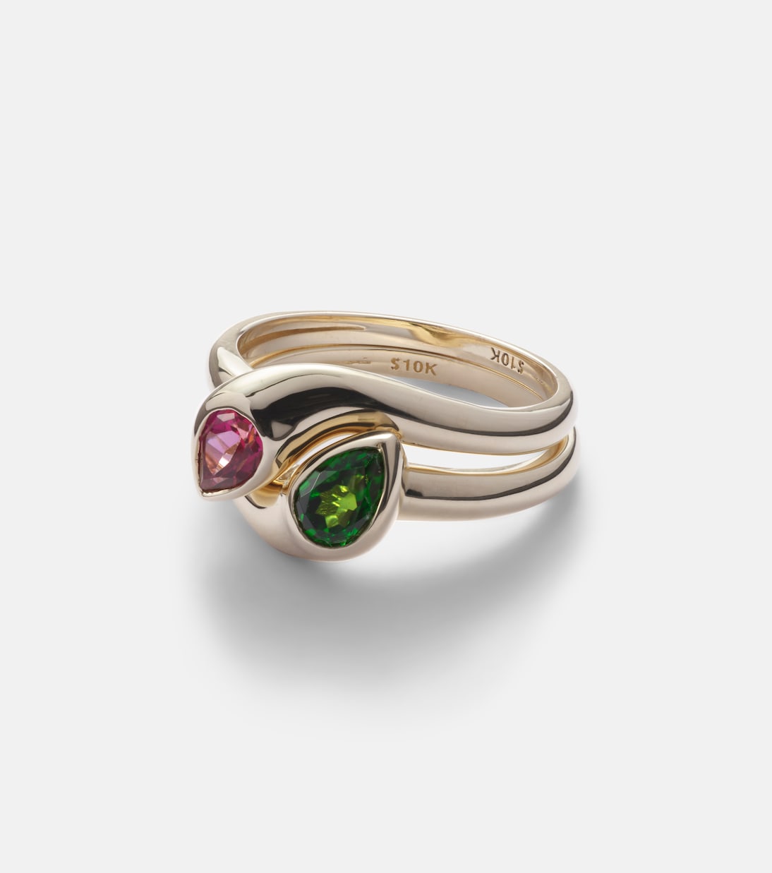 Perfect Pair 10kt Gold Ring With Chrome Diopside and Pink Topaz