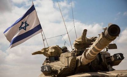 An Israeli tank near the border with Gaza.