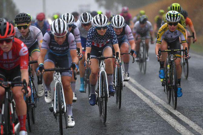 US road race champion Ruth Winder is looked after by her Trek-Segafredo teammates