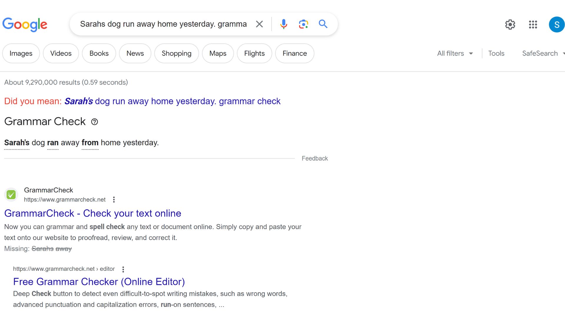 grammar check feature in google search