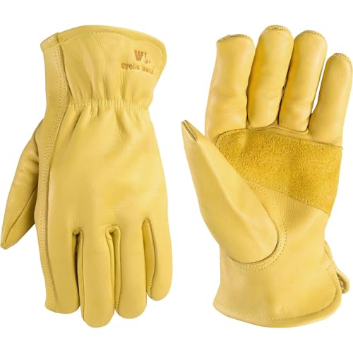 Wells Lamont Leather Work Gloves for Men, Reinforced Cowhide With Palm Patch, Saddletan, Large (1129l)