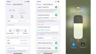 Three screengrabs from the Apple AirPods Pro 2 app.