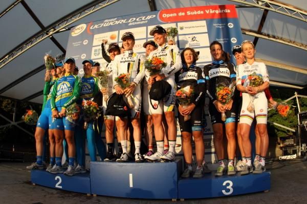 The podium - AA Drink, HTC-HighRoad and Garmin-Cervelo