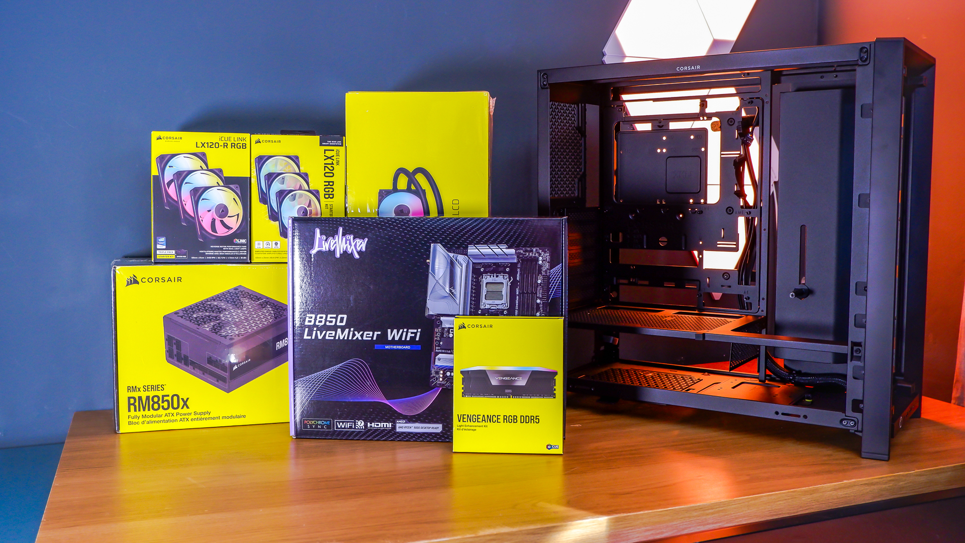 A PC build using mostly Corsair parts and its iCUE Link system for controlling and monitoring various components.