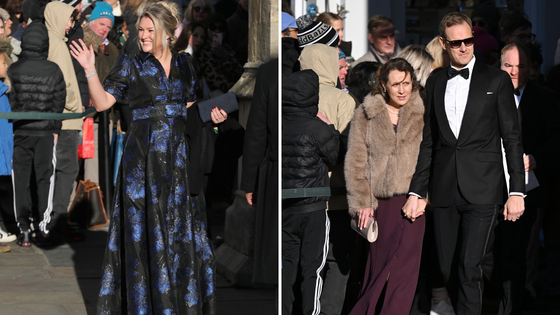 Guests including Dragons Den star Sara Davies (left) and TV presenter Dan Walker (right) attend Holly Ramsay and Adam Peaty's wedding