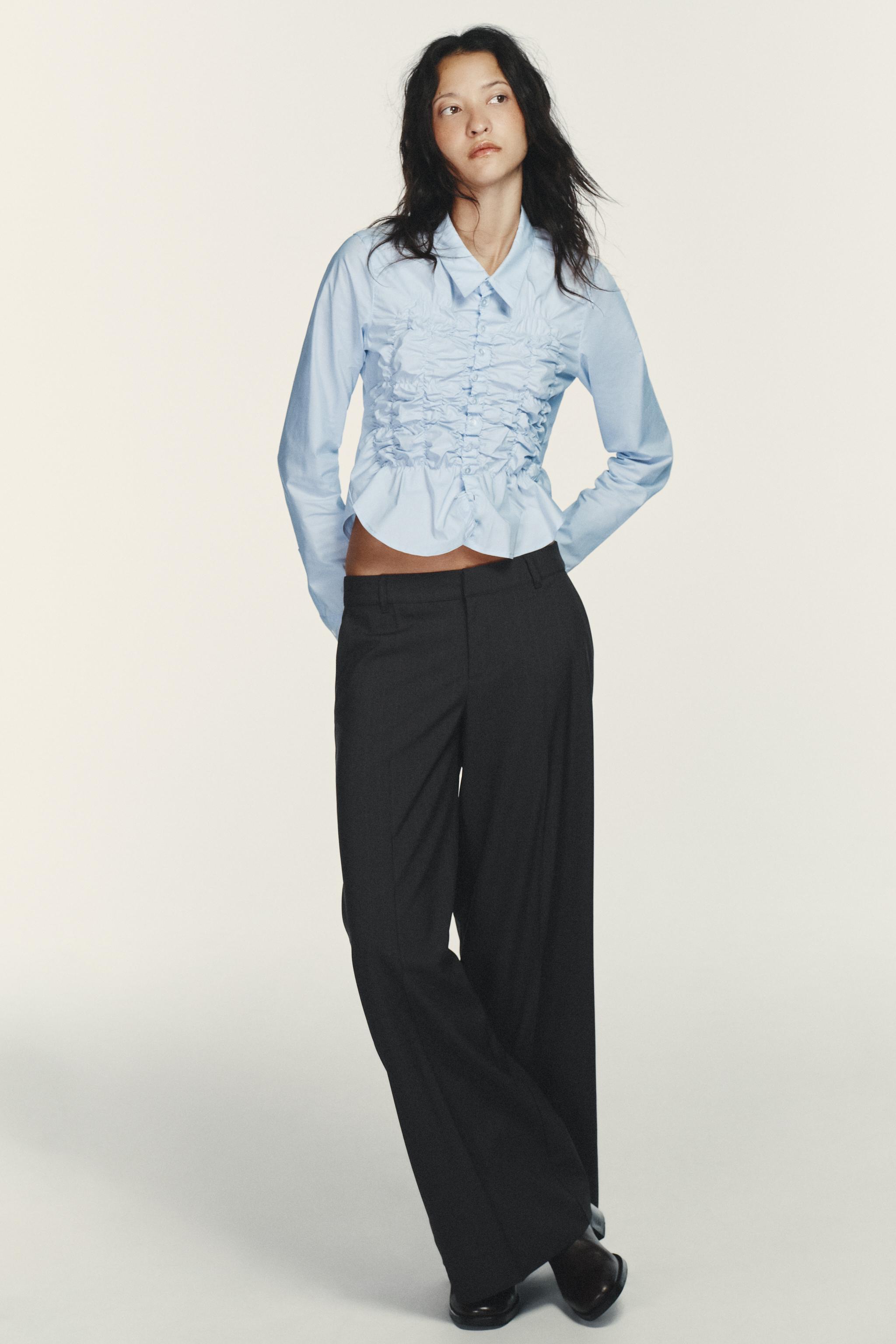 Poplin Shirt With Elasticated Ruffles