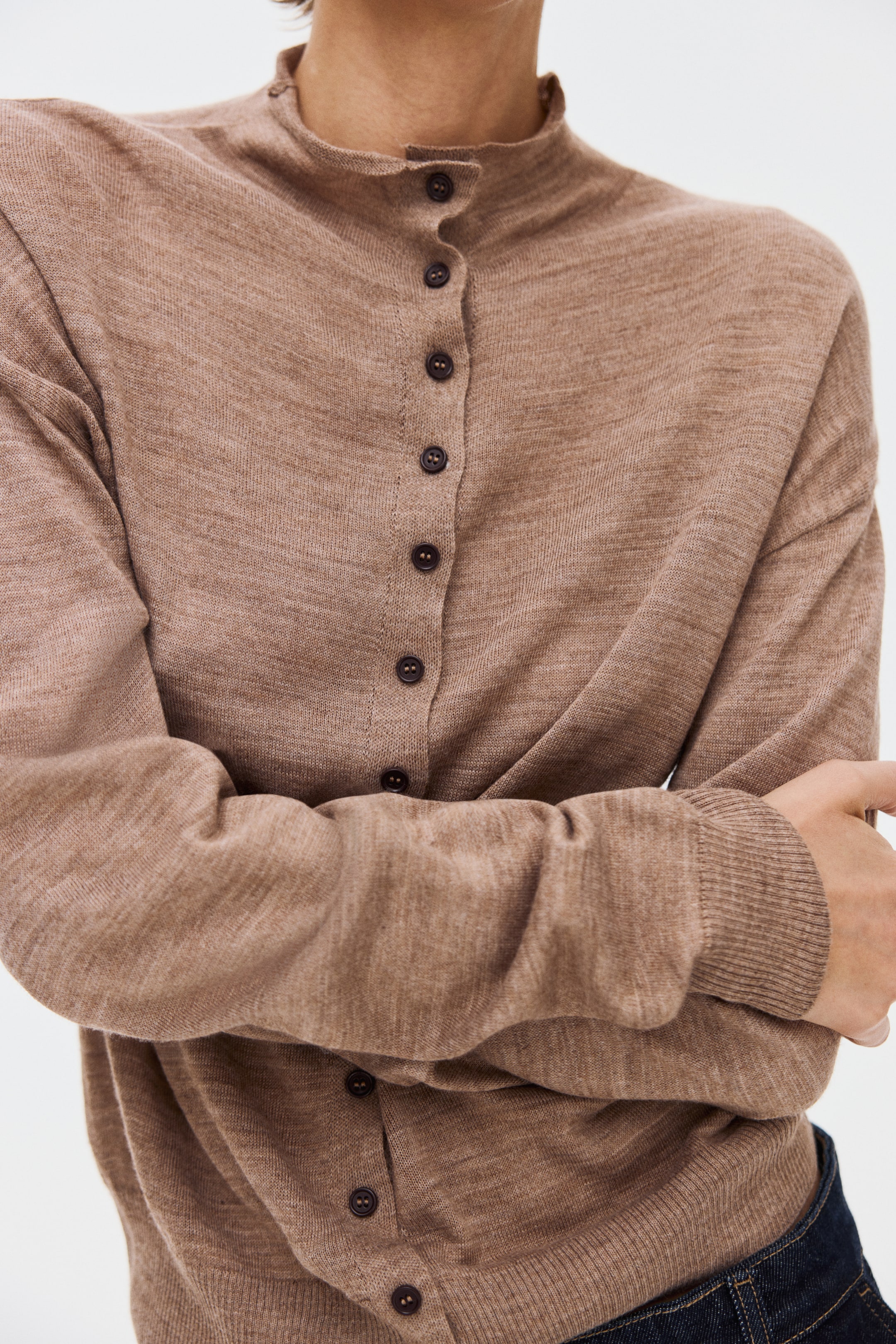 Turtleneck Cardigan - Beige Marl