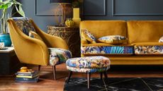 Grey and yellow living room by Furniture Village