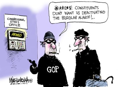 Political cartoon U.S. Congress ethics office GOP thiefs