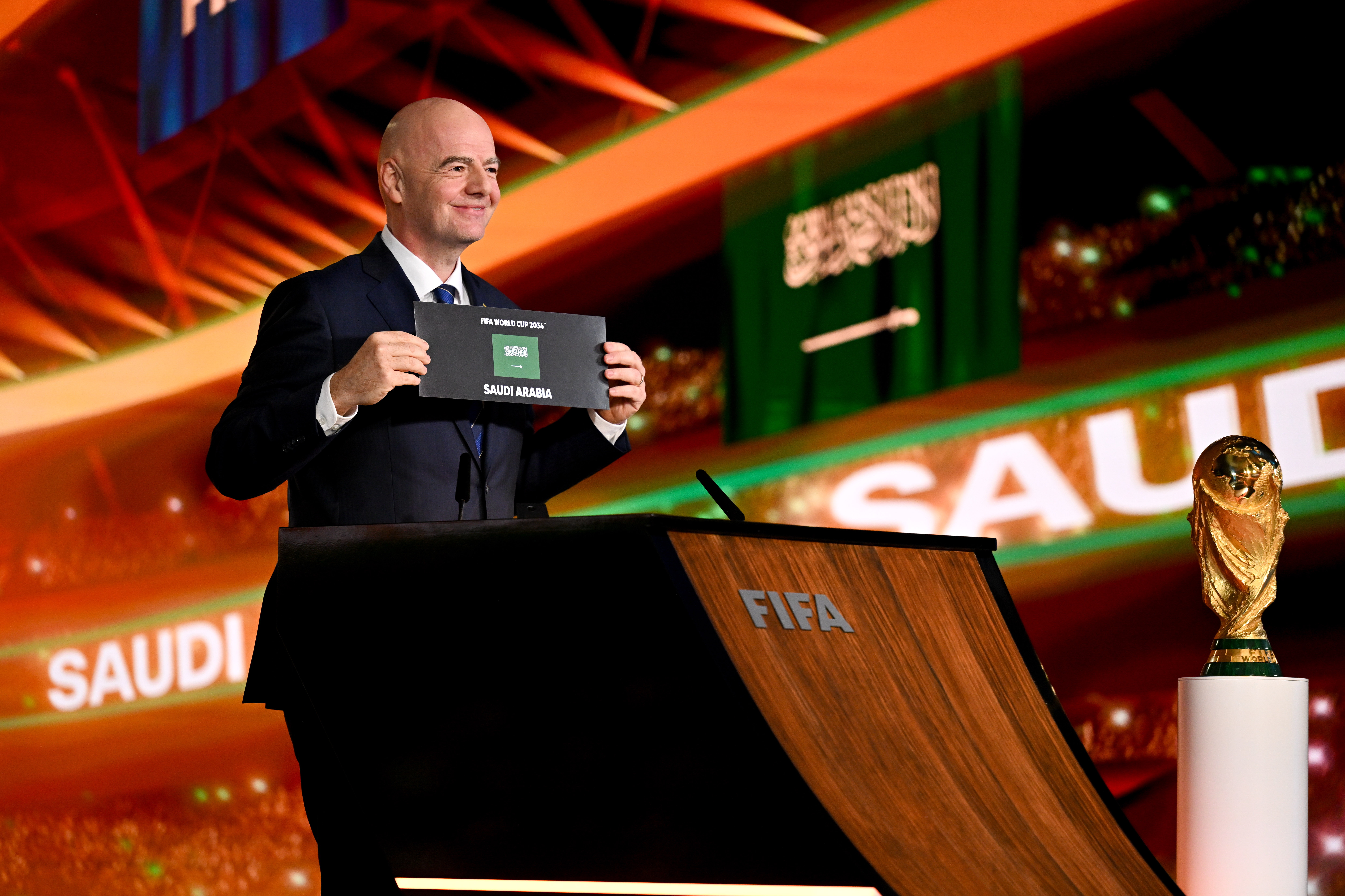 ZURICH, SWITZERLAND - DECEMBER 11: FIFA President Gianni Infantino announces Saudi Arabia as the host of the FIFA World Cup 2034™ during the Extraordinary FIFA Congress 2024 at the Home of FIFA on December 11, 2024 in Zurich, Switzerland. (Photo by Harold Cunningham - FIFA/FIFA via Getty Images)