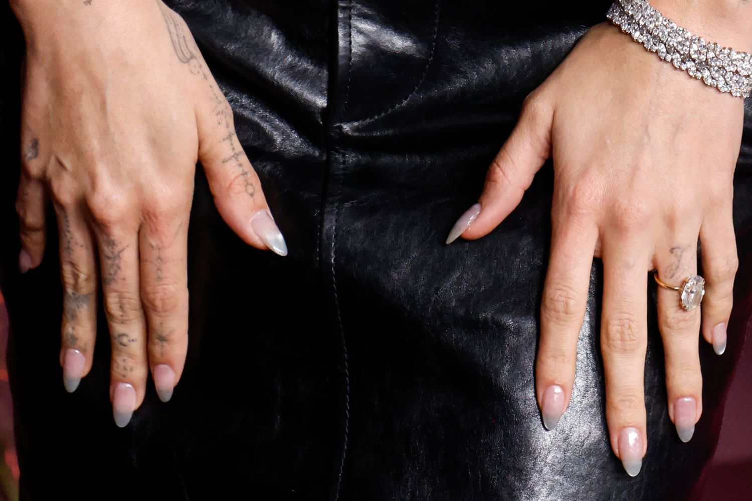 Hailey Bieber&#039;s glass slipper nails on the red carpet at the wsj magazine 2025 innovator awards