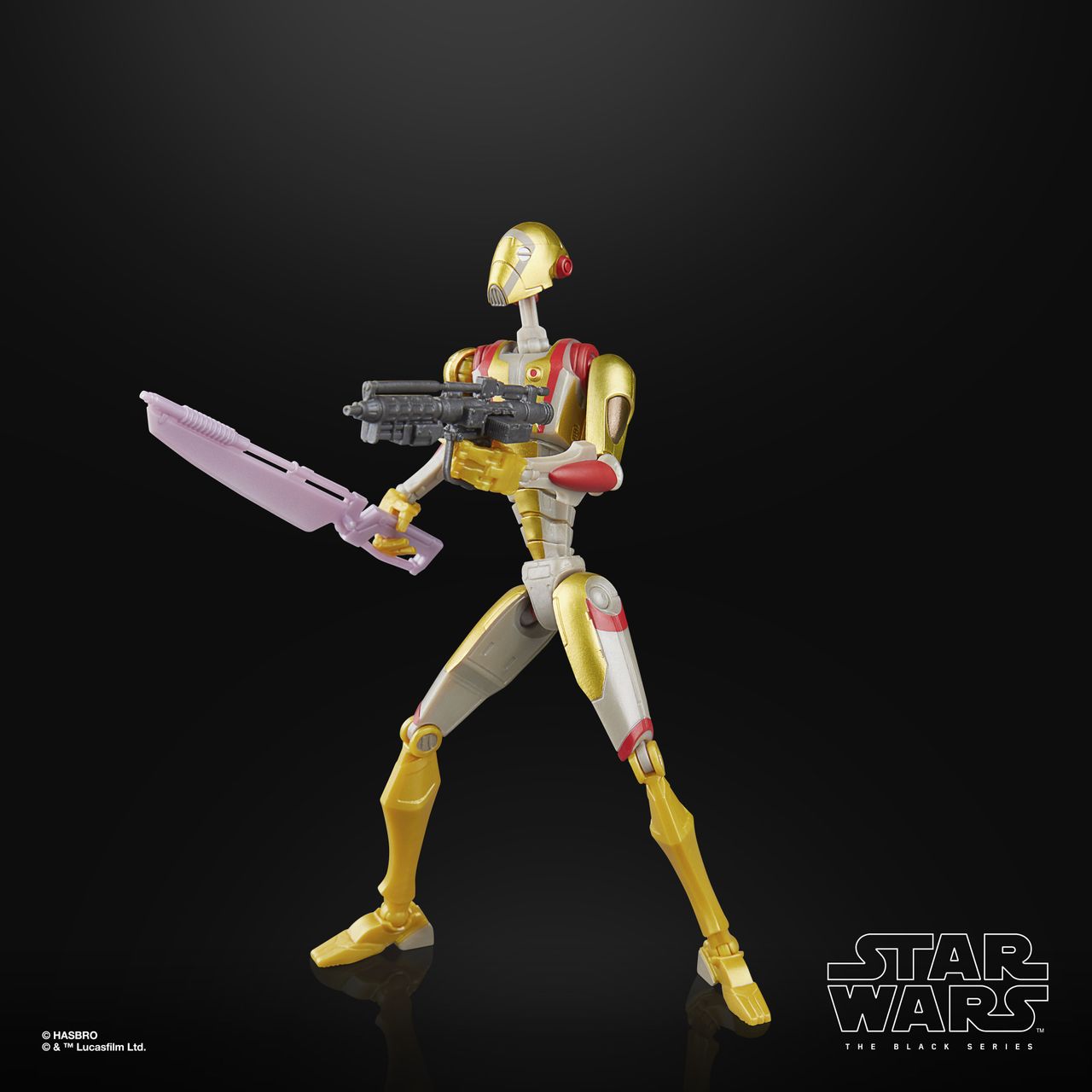 Dagan Gera and BX Droid action figures against a black background