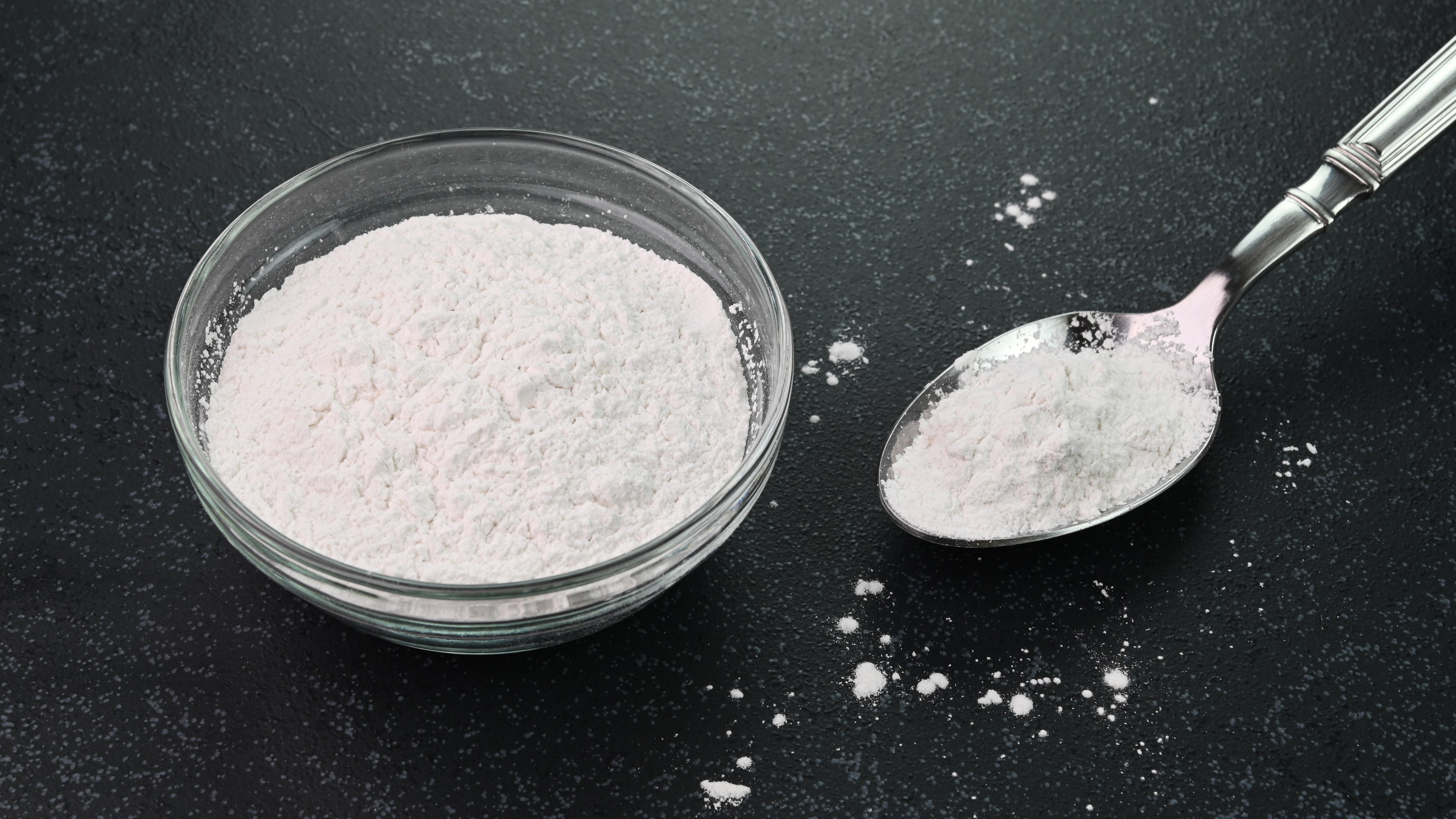 Closeup view of baking powder in a bowl