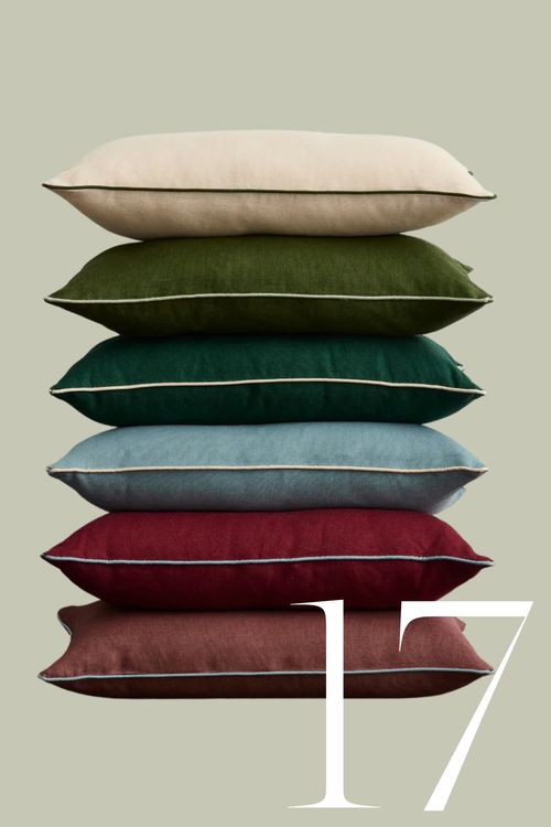 Linen Piped Lumbar Cushion Cover in Lagoon & Cr&egrave;me