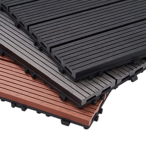 10pcs Indoor Outdoor Square Plastic Wood Flooring Tiles Patio Garden Pools Wooden Decks Slabs Decking Floor Interlocking Tiles,30cmx30cm (grey)