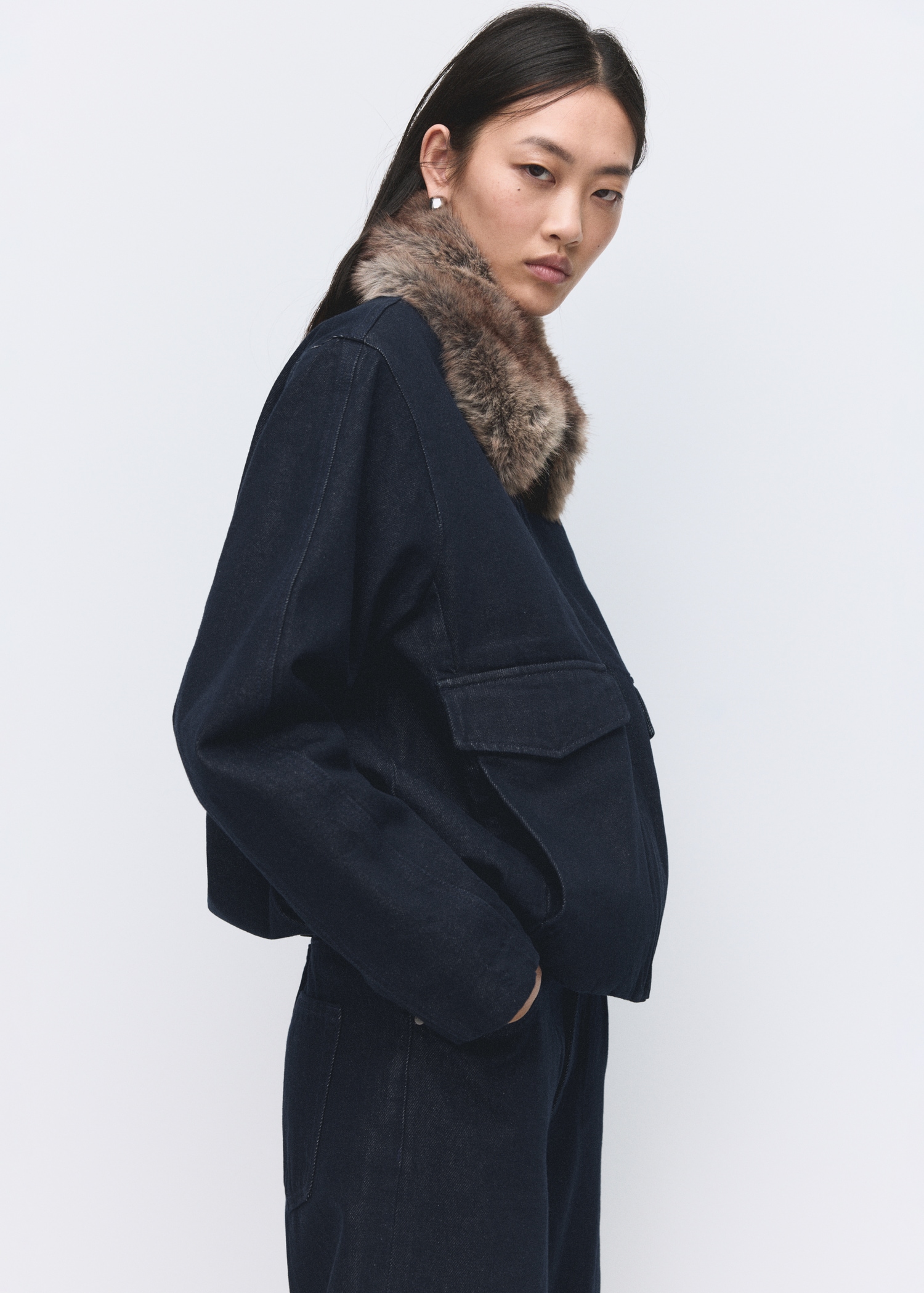 Denim Jacket With Fur Collar - Women | Mango Usa