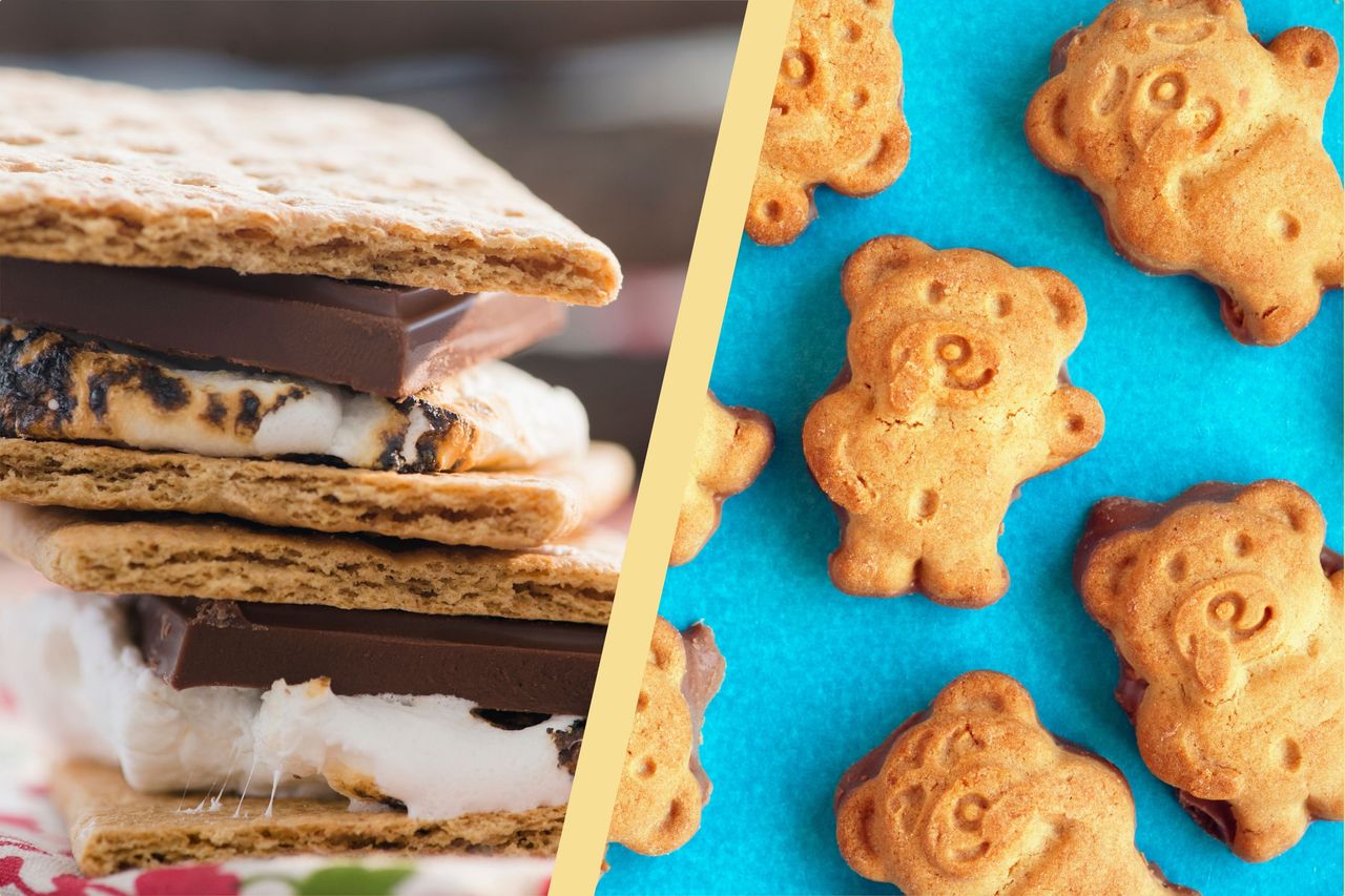 A collage of s&#039;mores and teddy bear biscuits