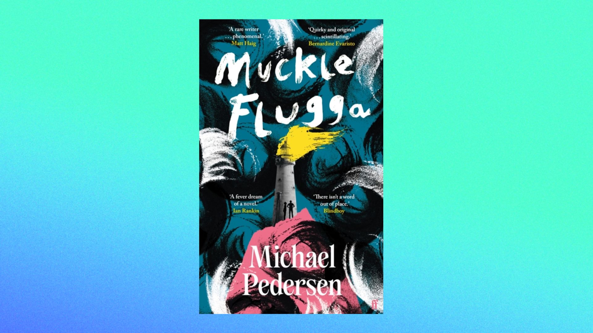 an image of the book cover against a blue green background