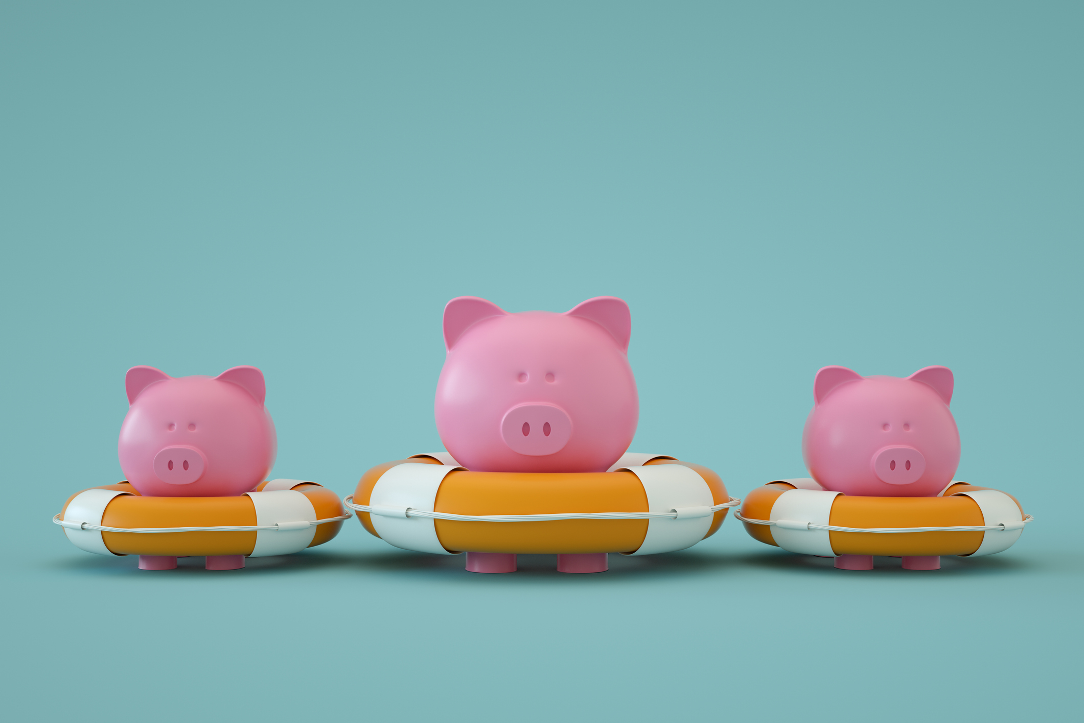 Piggy banks with life buoys.