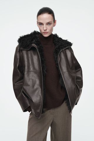 Shearling-Lined Nappa Hooded Jacket