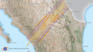 map of mexico showing the path of totality - where the total solar eclipse is visible.