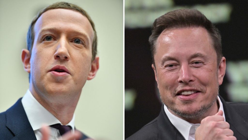 Elon Musk and Mark Zuckerberg&#039;s faces.