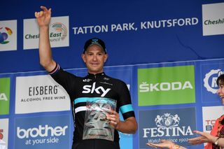 Ian Stannard on the podium after winning Tour of Britain 2016 stage three