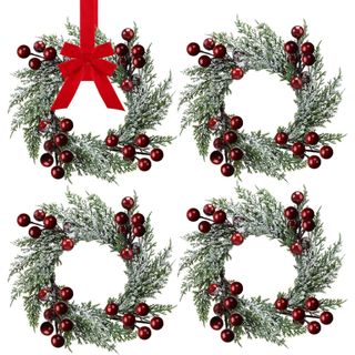 Mini Christmas Wreath Artificial Red Berries and Pinecones