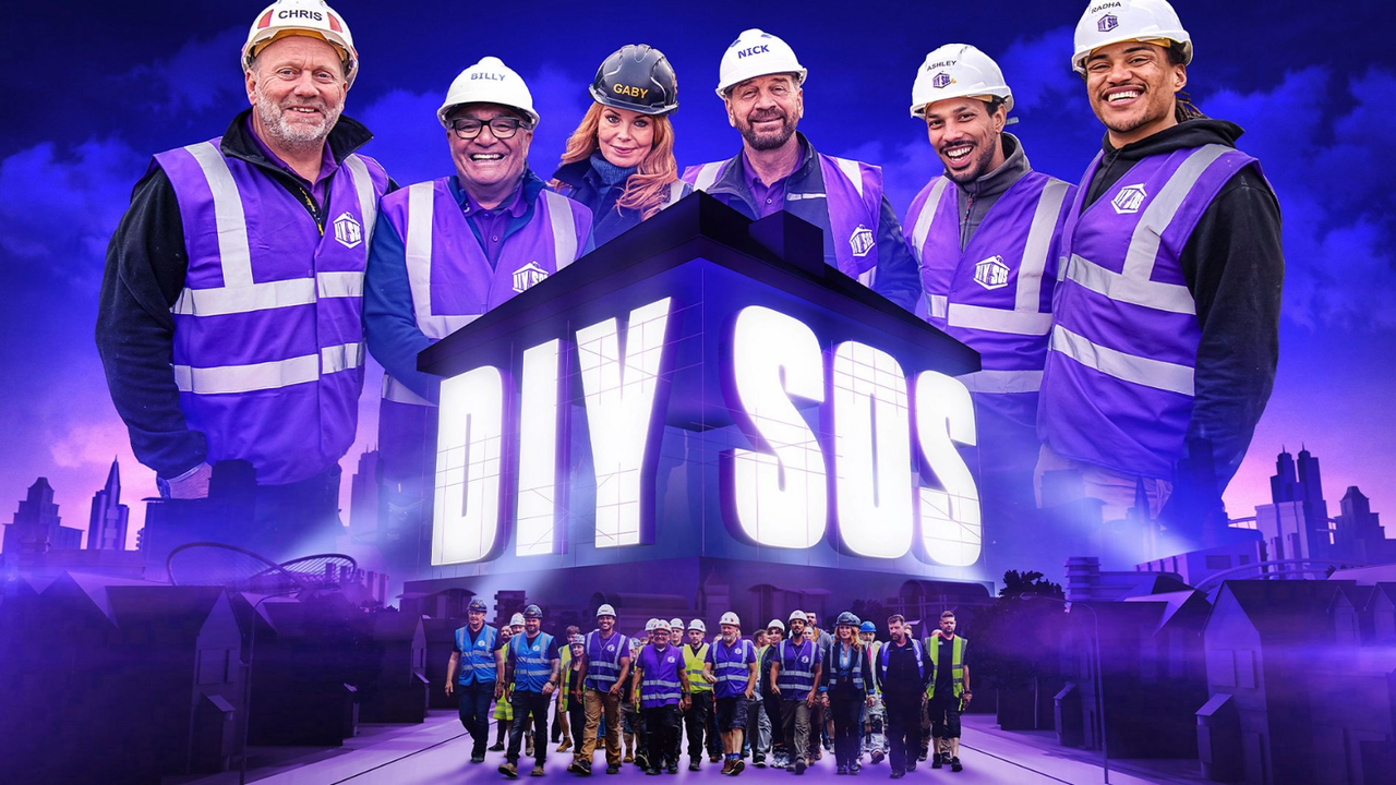 DIY SOS promotional image with the team and logo