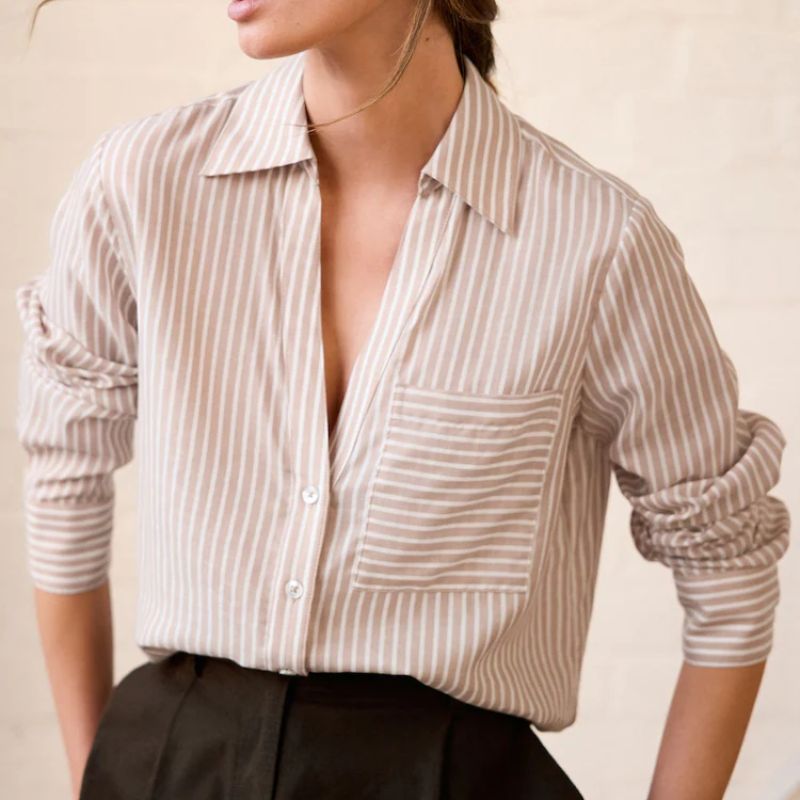 beige and white striped shirt