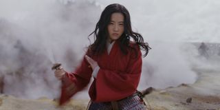 Mulan swinging her sword