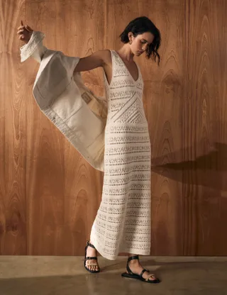 Per Una, Pure Cotton Textured Midi Knitted Dress