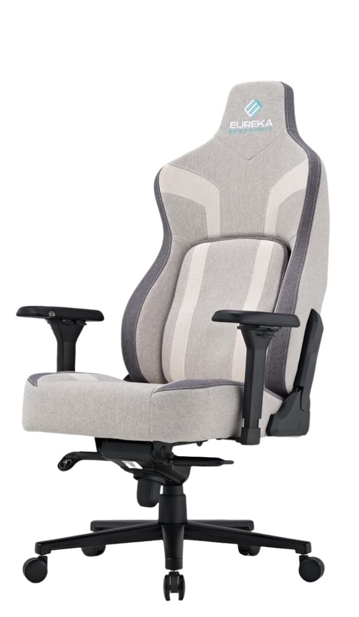 A grey Eureka Ergonomic Python II gaming chair on a plain background