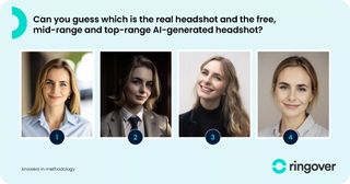 Four headshots, some are AI generated and others are authentic photographs