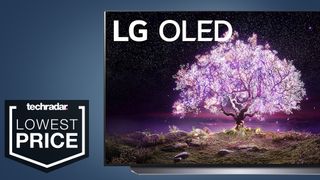 The LG C1 OLED TV on a blue background