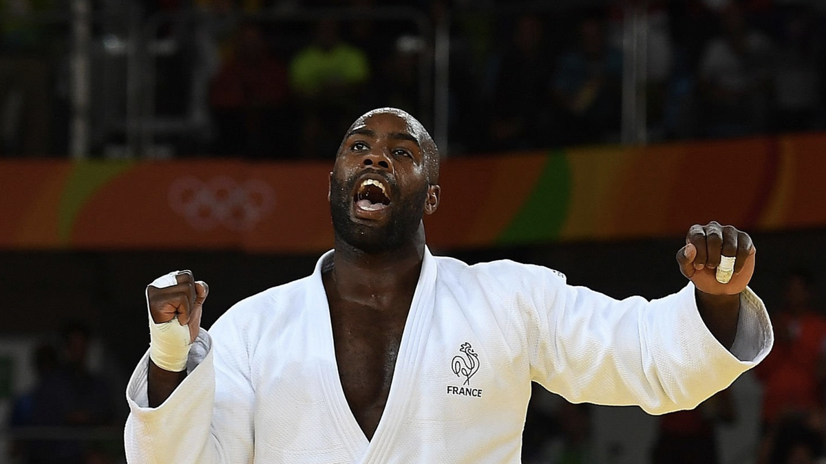 Olympic champion Teddy Riner of France reacts ahead of the judo live stream at Olympics 2024