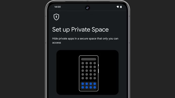 Una imagen de Private Space ejecutándose en un teléfono Android