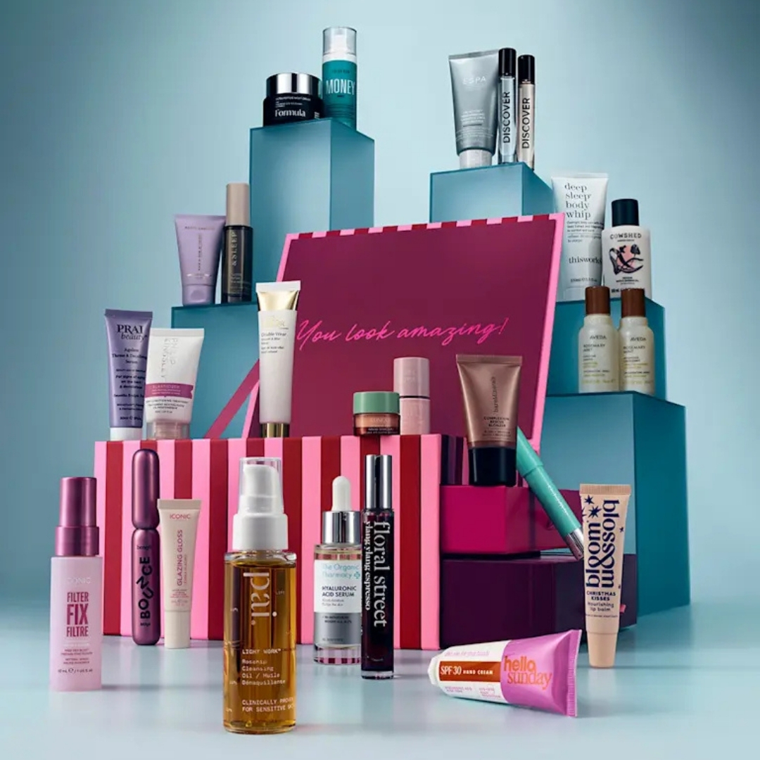 M&amp;amp;S Beauty Advent Calendar 2026 with its contents in front of it