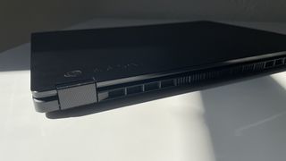 Close up of the textured hinge on the Asus ProArt PX13