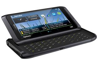 The Nokia E7's screen slides up to reveal the keyboard