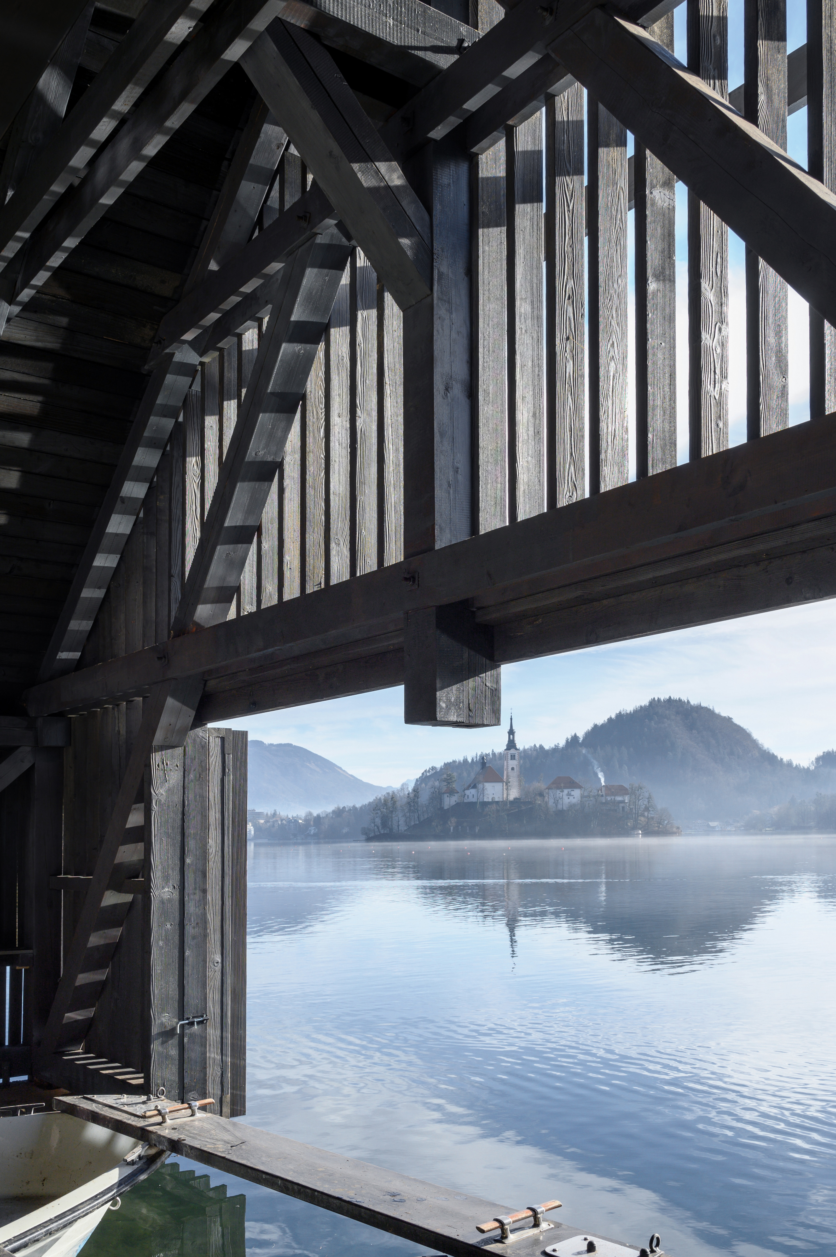 View from within the Boathouse Zaka, Lake Bled by OFIS Architects