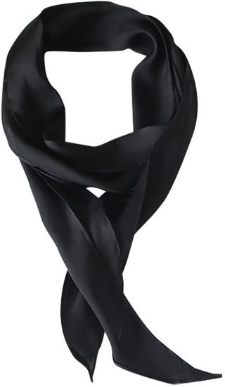 Gerinly Solid Color Long Neckerchief Pure Skinny Scarf Necktie for 50's Costume Party Black Silk Scarf Belts for Hair (black)