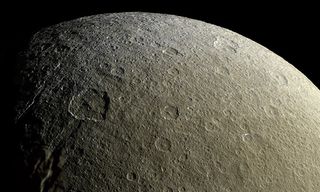 Detail of Rhea from Cassini’s Feb. 9 pass.