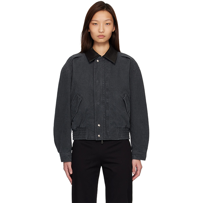 COOR, Leather Collar Washed Cationized Bomber Jacket